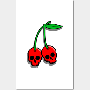 cherry skulls on blue gingham Posters and Art